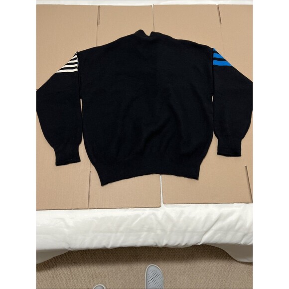 Demetre Vintage Virgin Wool 1/4 Zip Sweater Black Blue White Striped Mens M - Picture 6 of 7